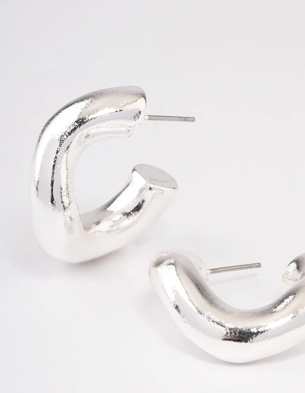 Silver Wave Thick Hoop Earrings - Image 2