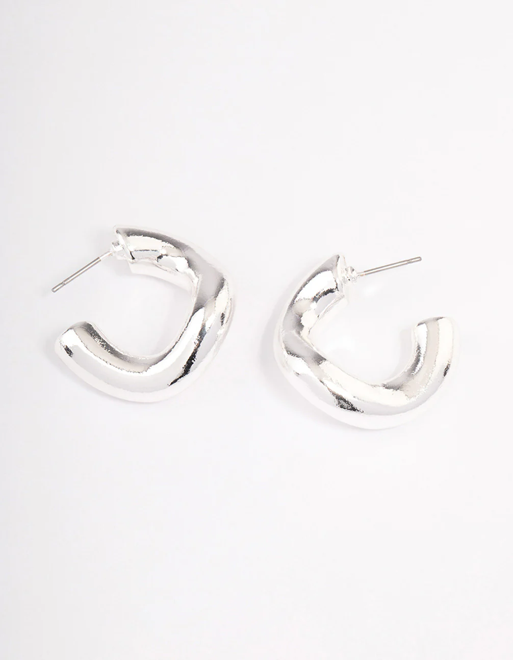Silver Wave Thick Hoop Earrings - Image 3