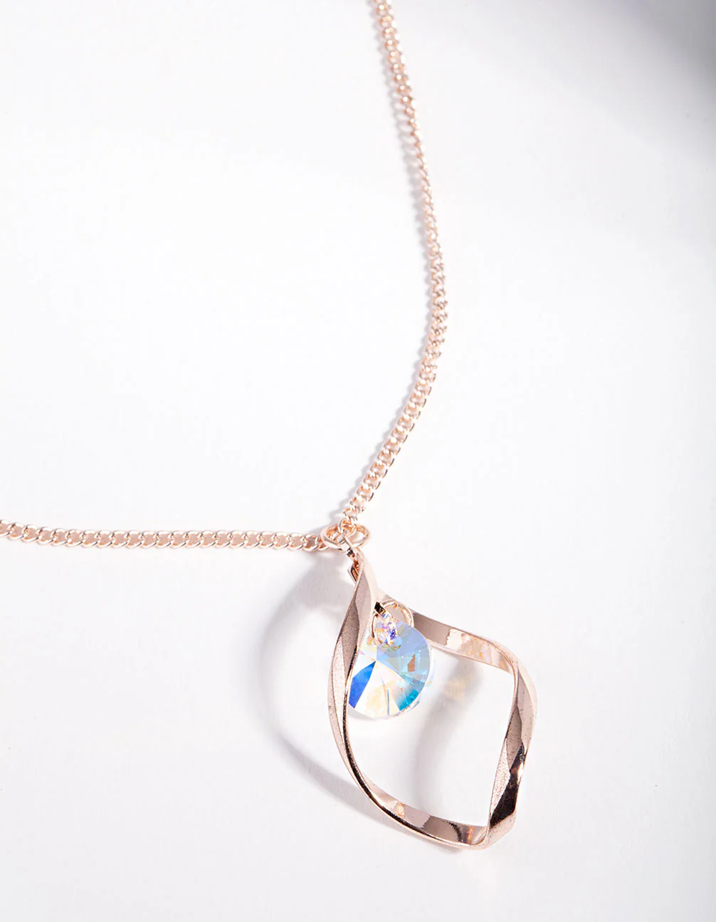 Rose Gold Diamond Simulant Drop Twist Necklace - Image 2