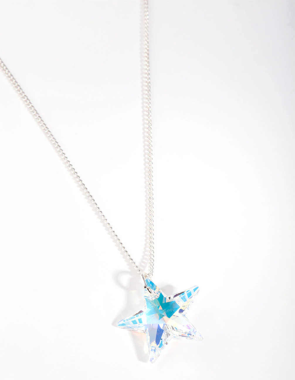 Silver Diamond Simulant Star Crystal Drop Necklace - Image 3