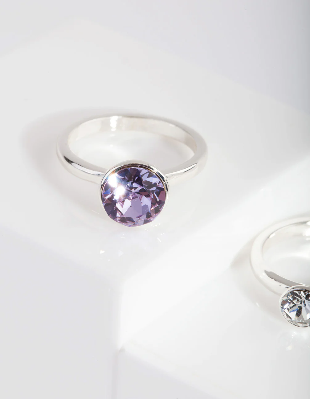 Silver Diamond Simulant Three Stone Ring Set - Image 3