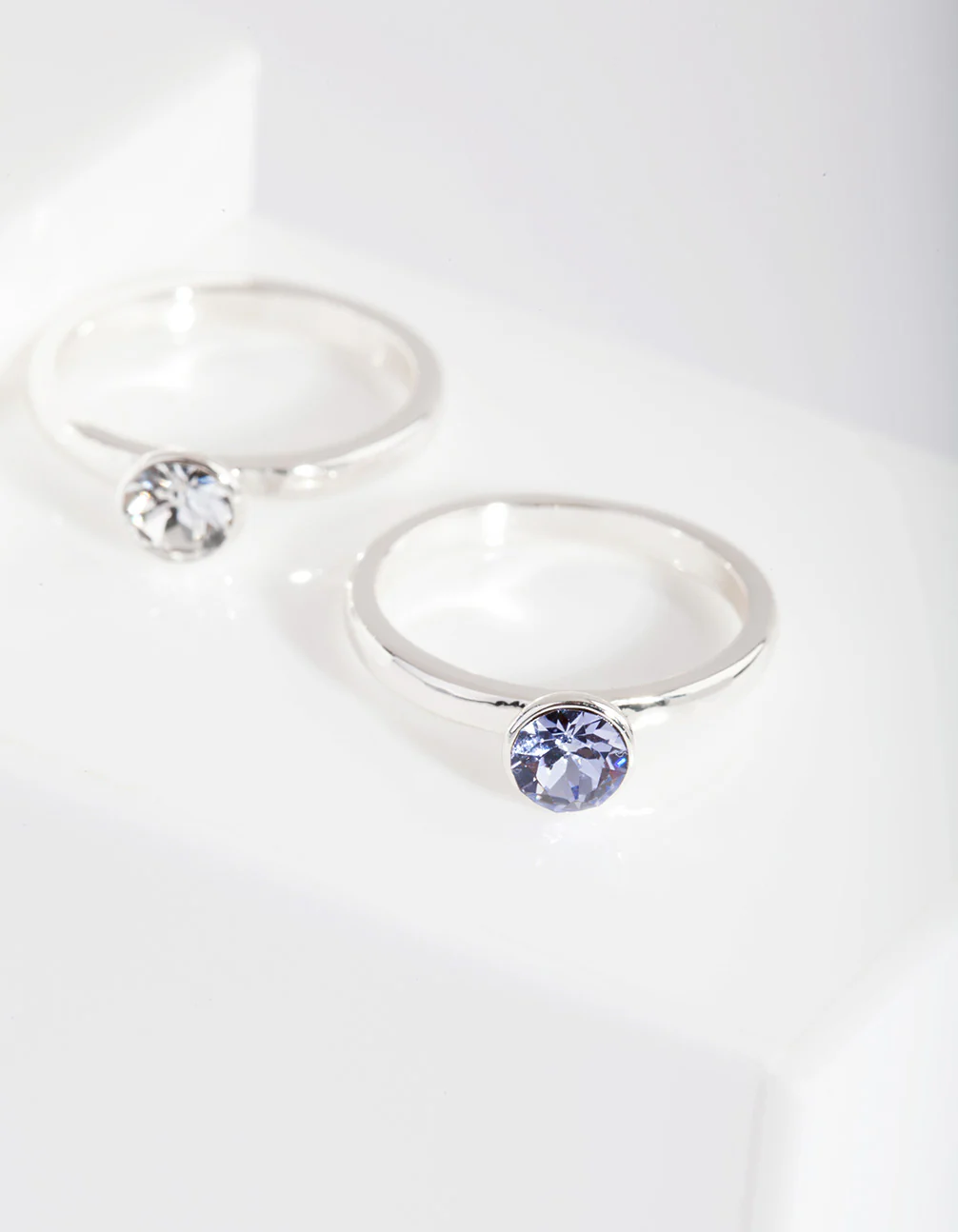 Silver Diamond Simulant Three Stone Ring Set - Image 4