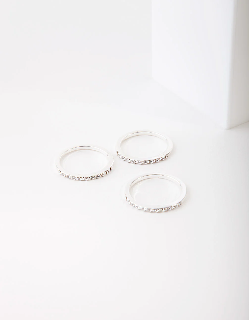Silver Diamond Simulant Thin Ring Set - Image 2