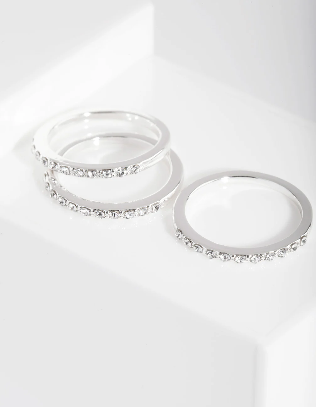 Silver Diamond Simulant Thin Ring Set - Image 3