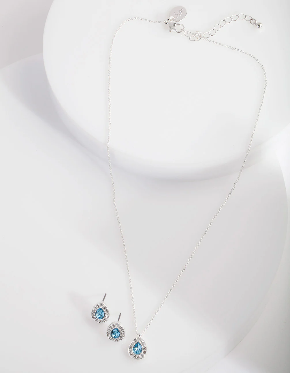 Blue Diamond Simulant Teardrop Earrings & Necklace Set - Image 2