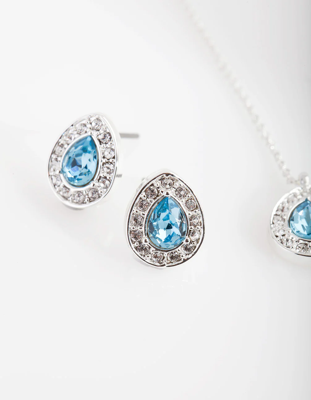 Blue Diamond Simulant Teardrop Earrings & Necklace Set - Image 3