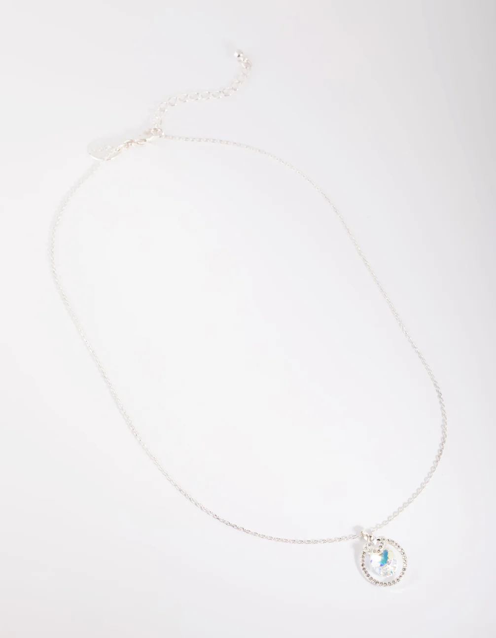 Silver Diamond Simulant Circular Stone Pendant Necklace - Image 4