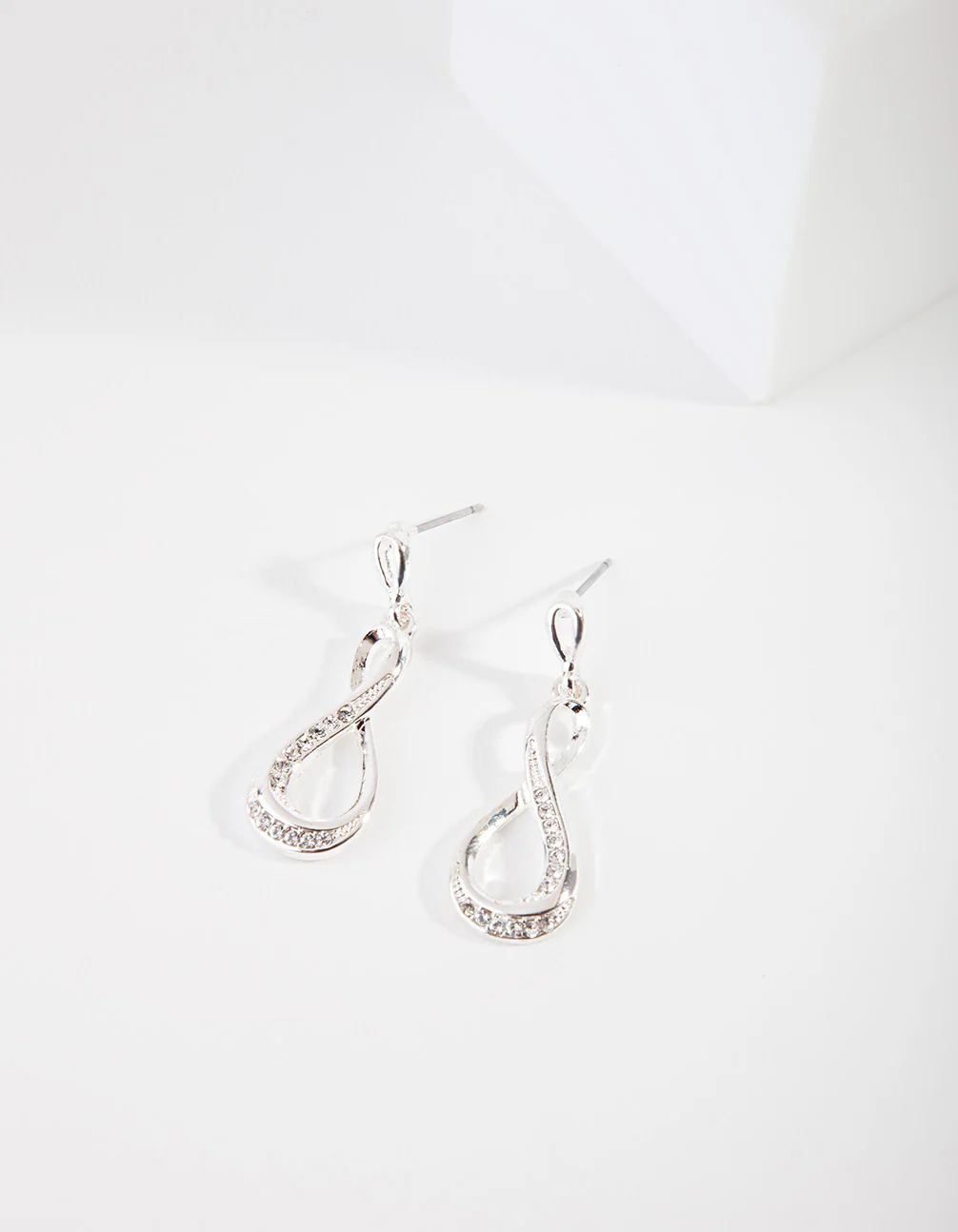 Silver Diamond Simulant Infinity Earrings - Image 2