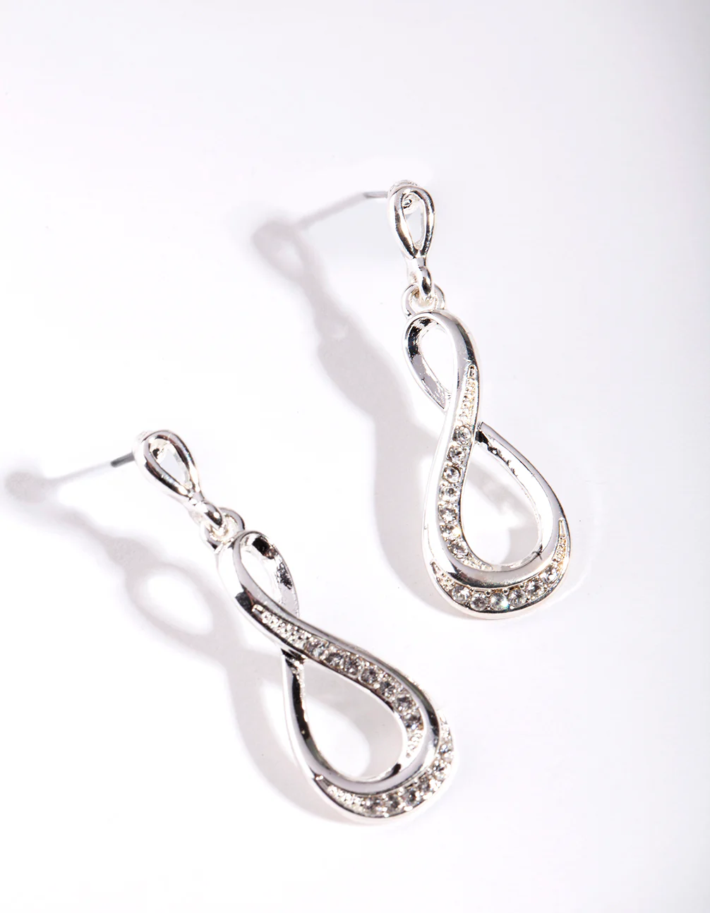 Silver Diamond Simulant Infinity Earrings - Image 2