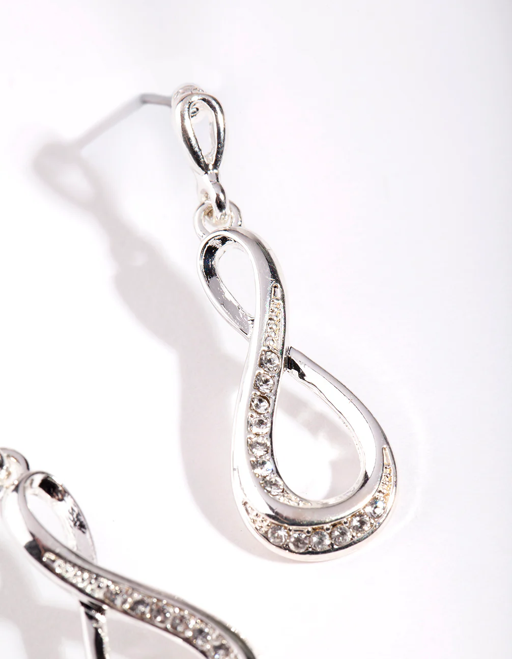 Silver Diamond Simulant Infinity Earrings - Image 3
