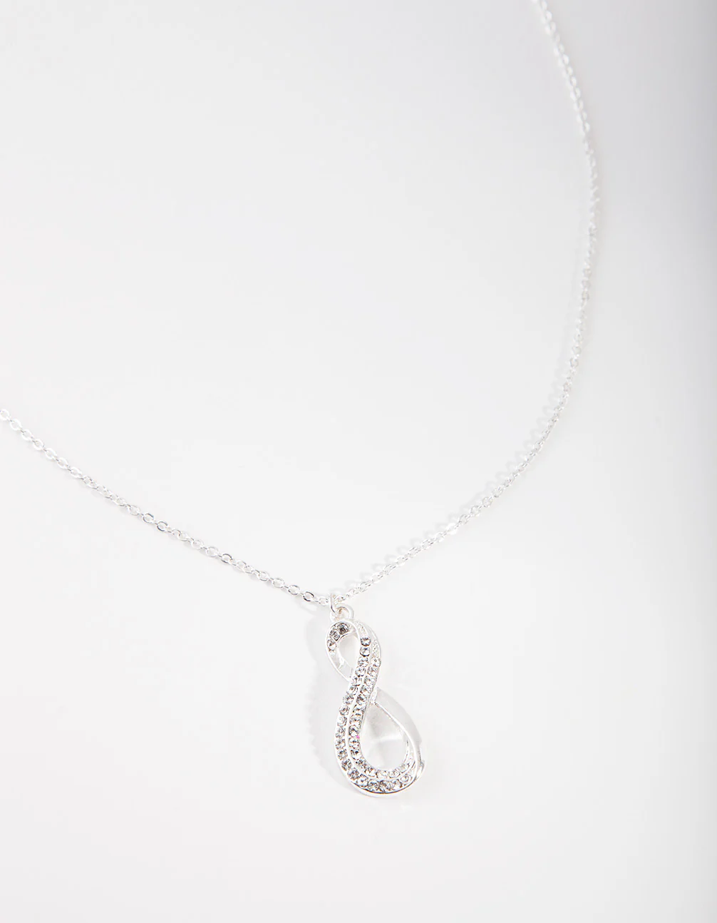 Silver Diamond Simulant Long Infinity Necklace - Image 2