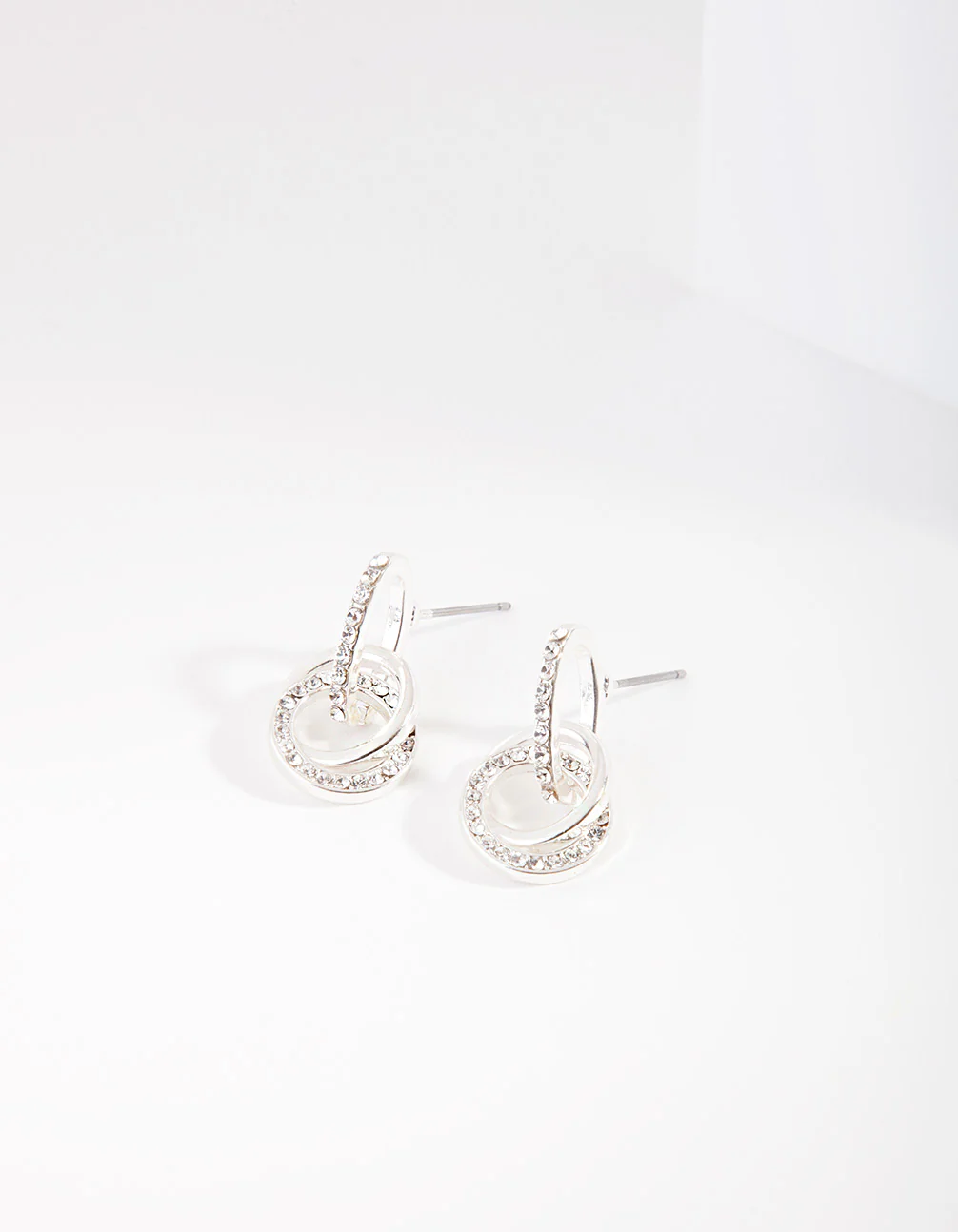 Silver Diamond Simulant Crystal Link Earrings - Image 2