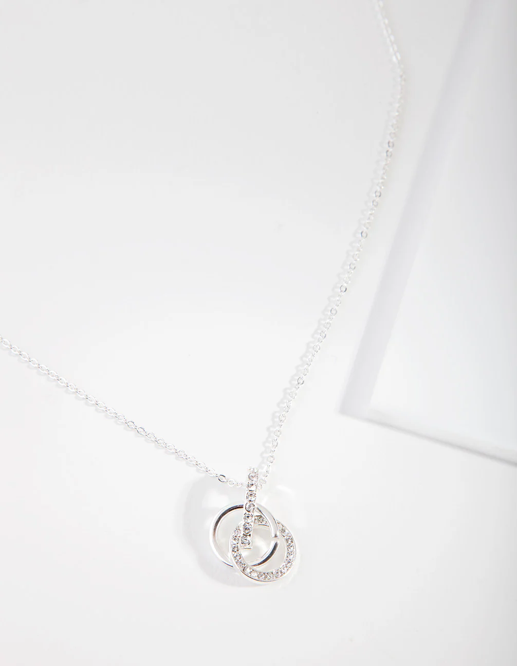 Silver Diamond Simulant Circle Necklace - Image 2