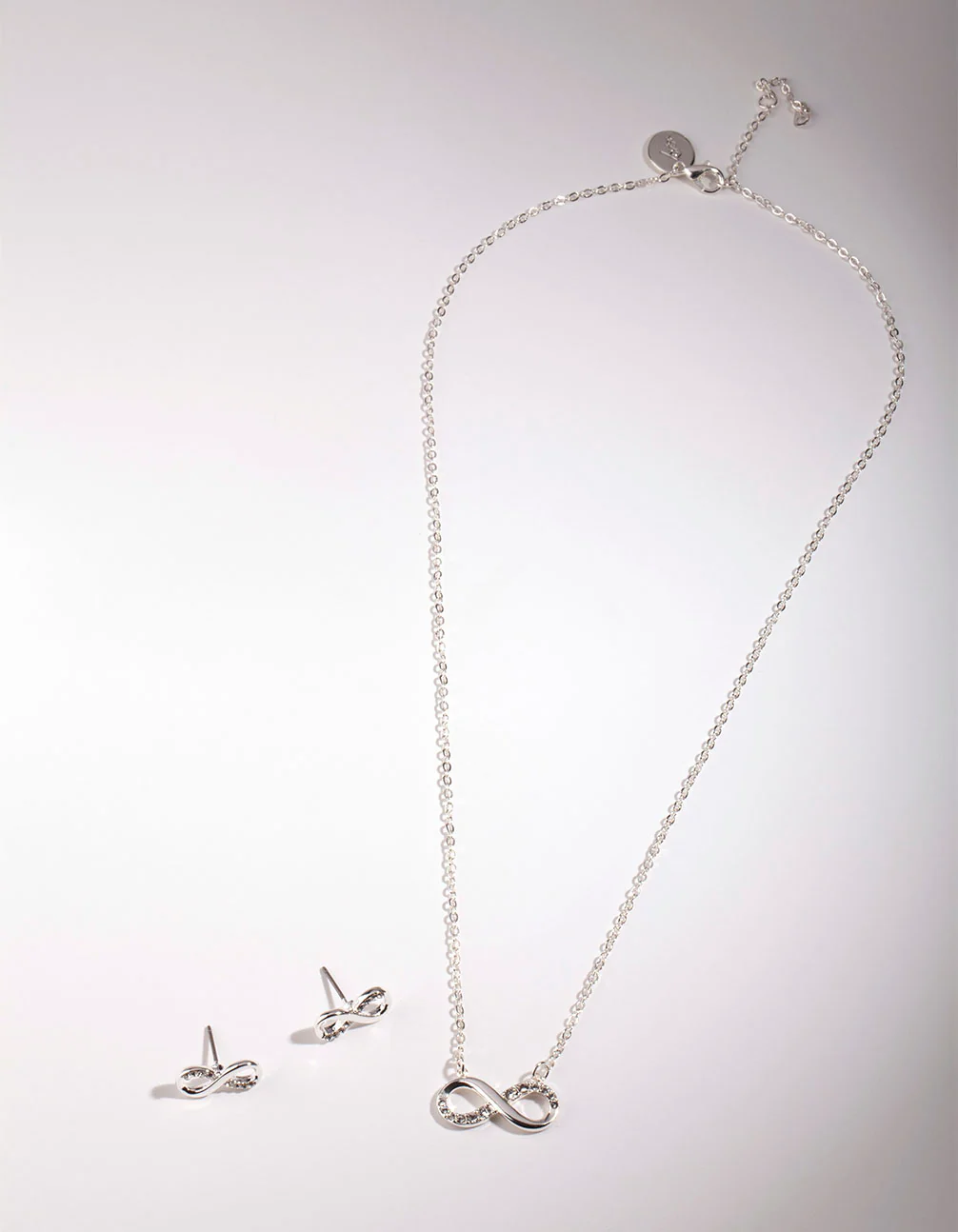 Silver Diamond Simulant Infinity Necklace & Earrings Set - Image 2