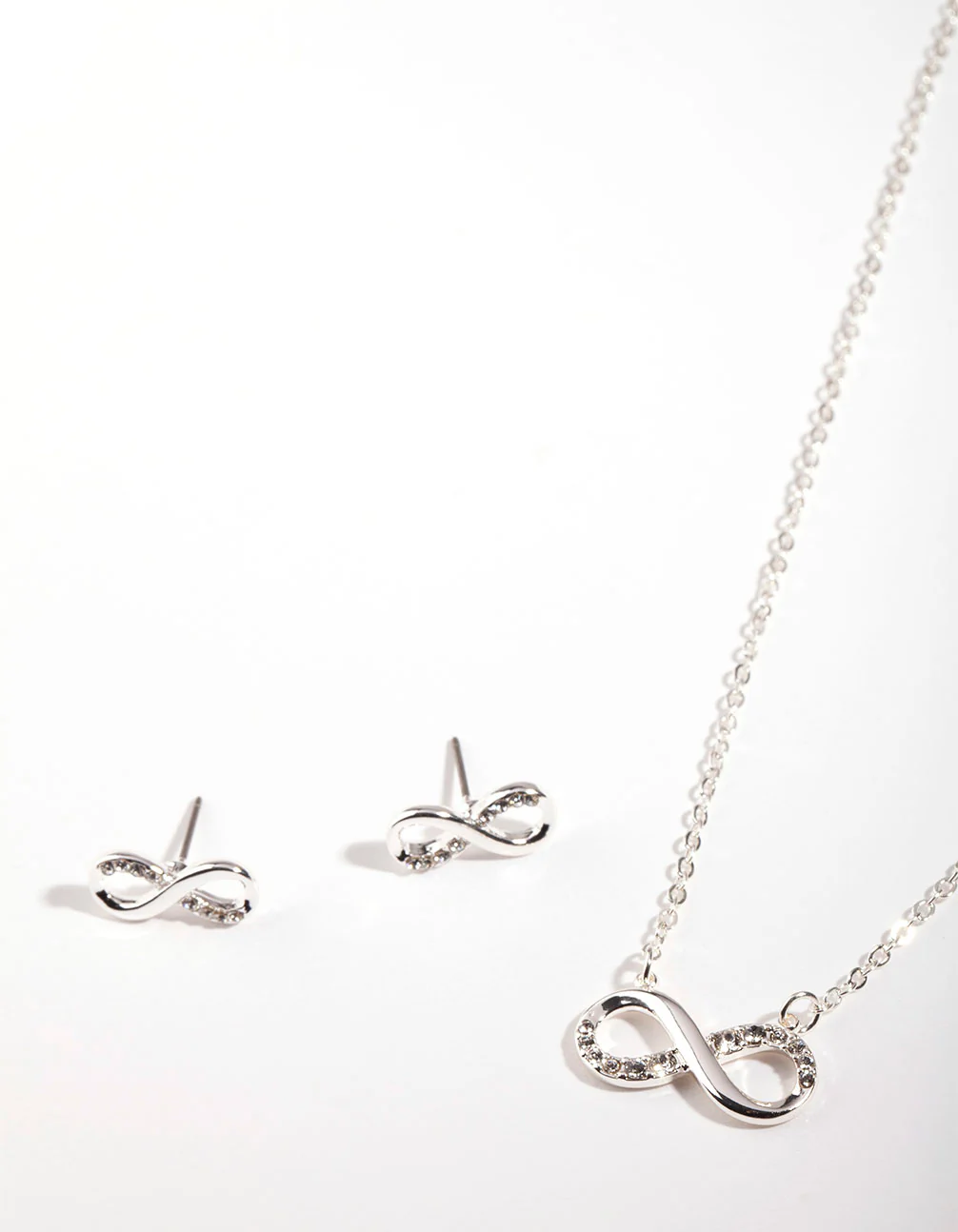 Silver Diamond Simulant Infinity Necklace & Earrings Set - Image 3