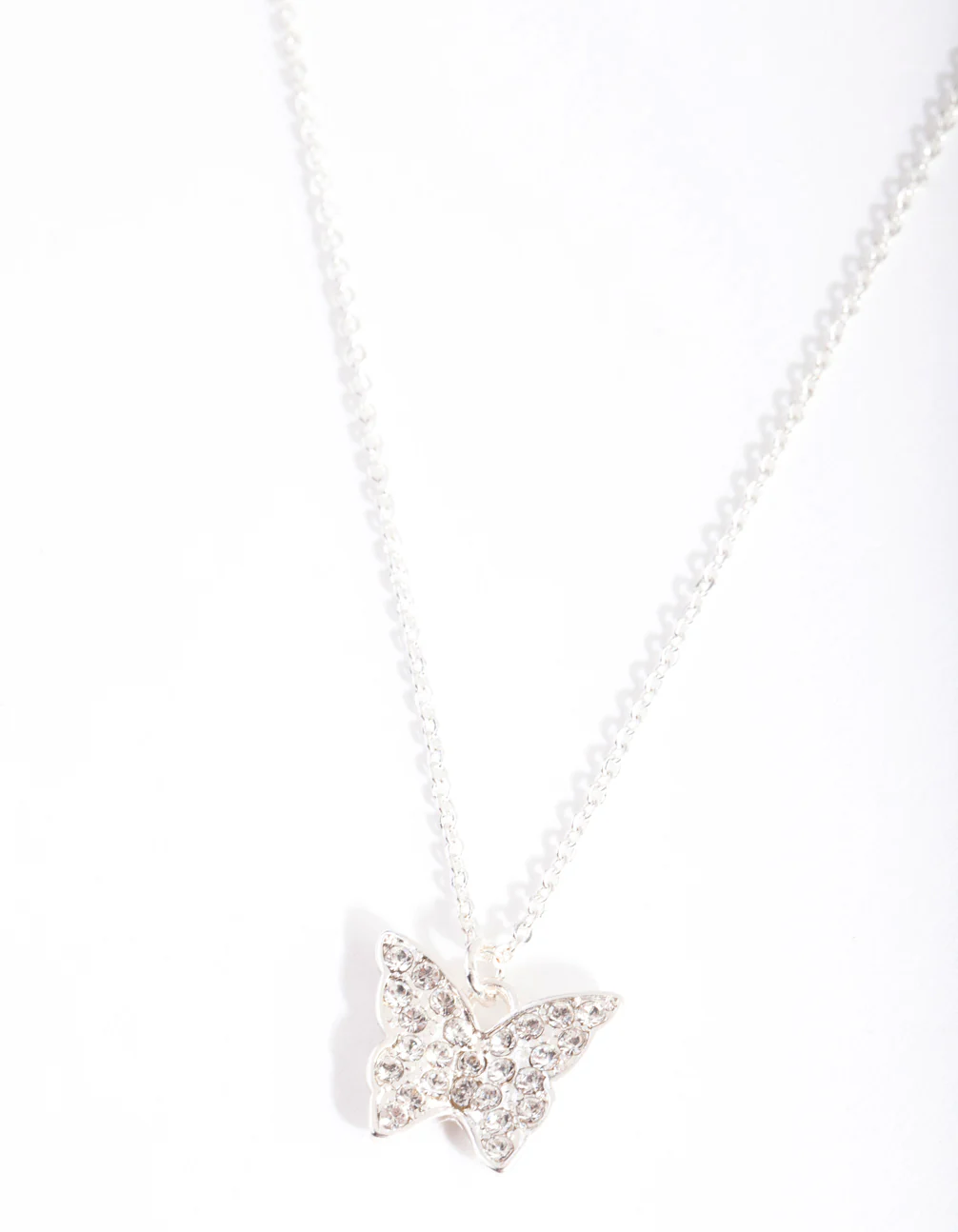 Silver Diamond Simulant Butterfly Necklace - Image 3