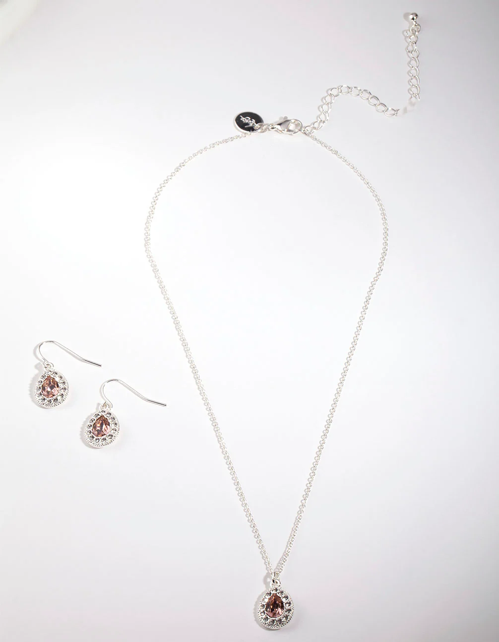 Silver Diamond Simulants Jewel Teardrop Stone Necklace & Earrings Set - Image 2