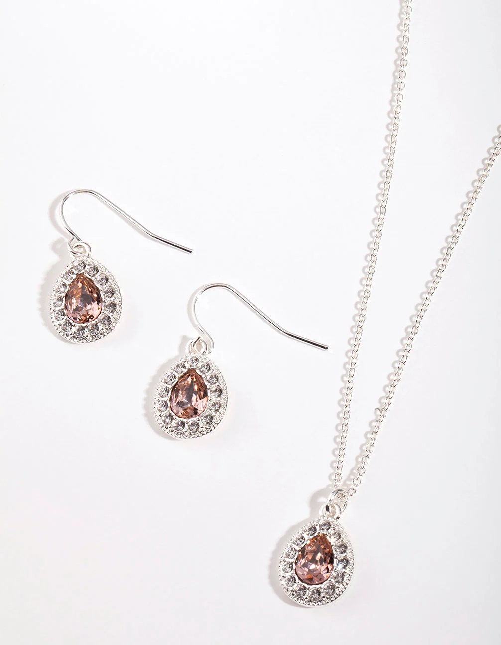 Silver Diamond Simulants Jewel Teardrop Stone Necklace & Earrings Set - Image 3
