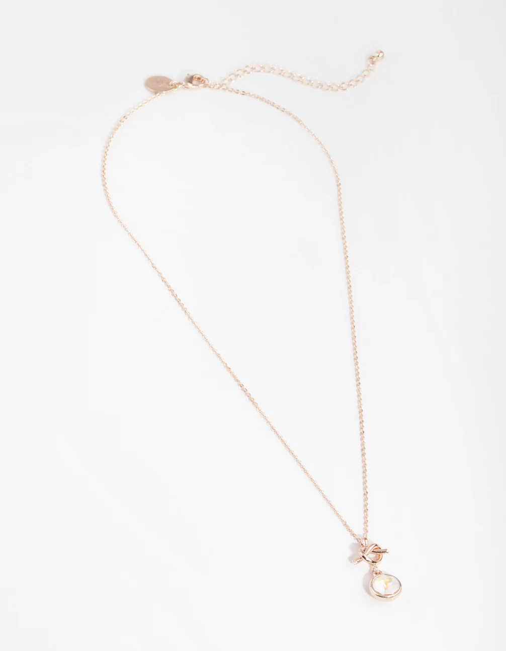 Rose Gold Knotted Circle Drop Necklace - Image 2
