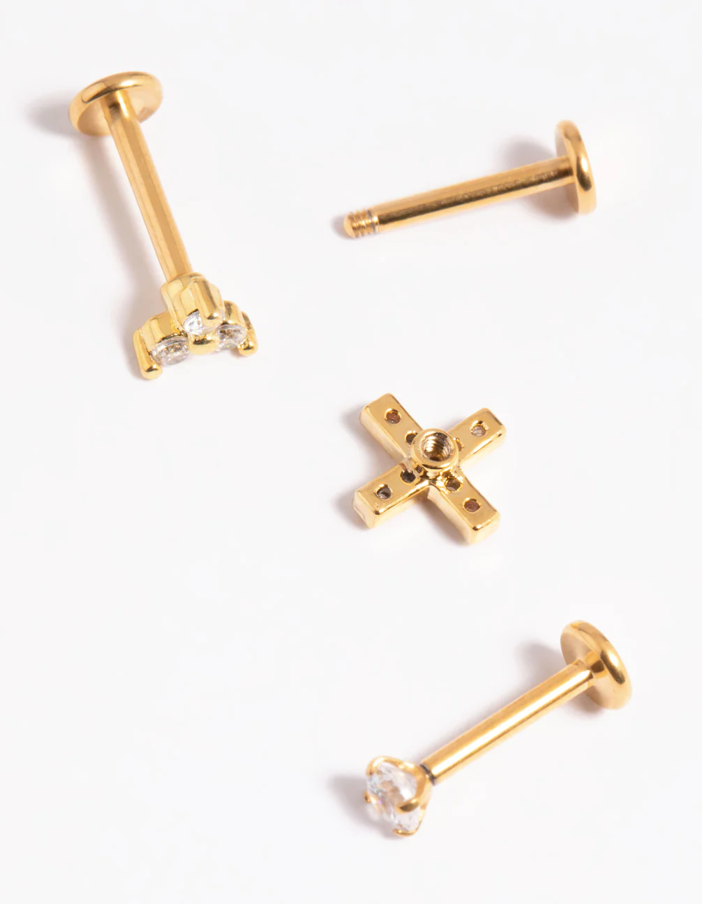 Gold Plated Titanium Cubic Zirconia Cross Flat Back Pack - Image 2