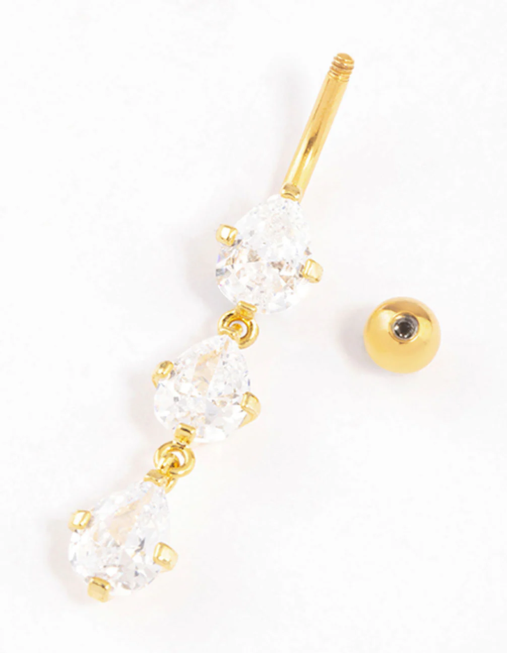 Gold Plated Titanium Cubic Zirconia Drop Belly Ring - Image 2