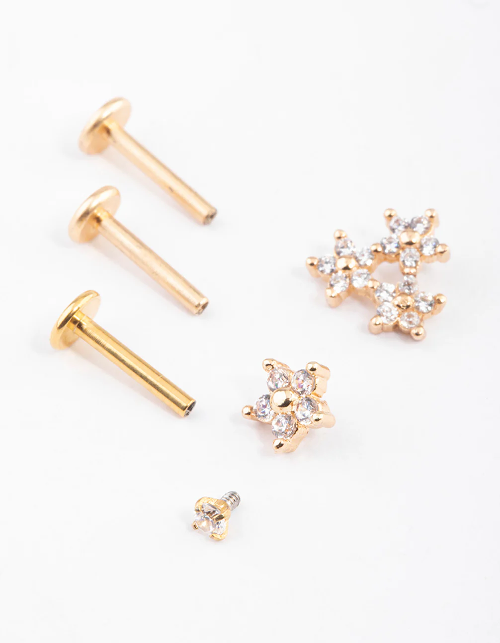 Gold Plated Titanium Cubic Zirconia Floral Flat Back Pack - Image 2