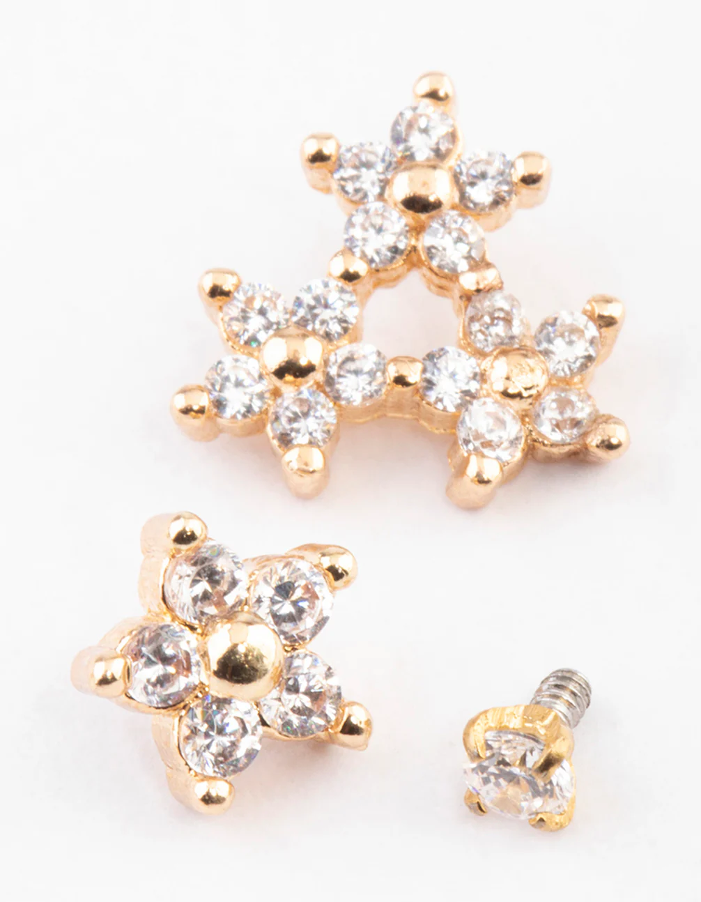 Gold Plated Titanium Cubic Zirconia Floral Flat Back Pack - Image 3