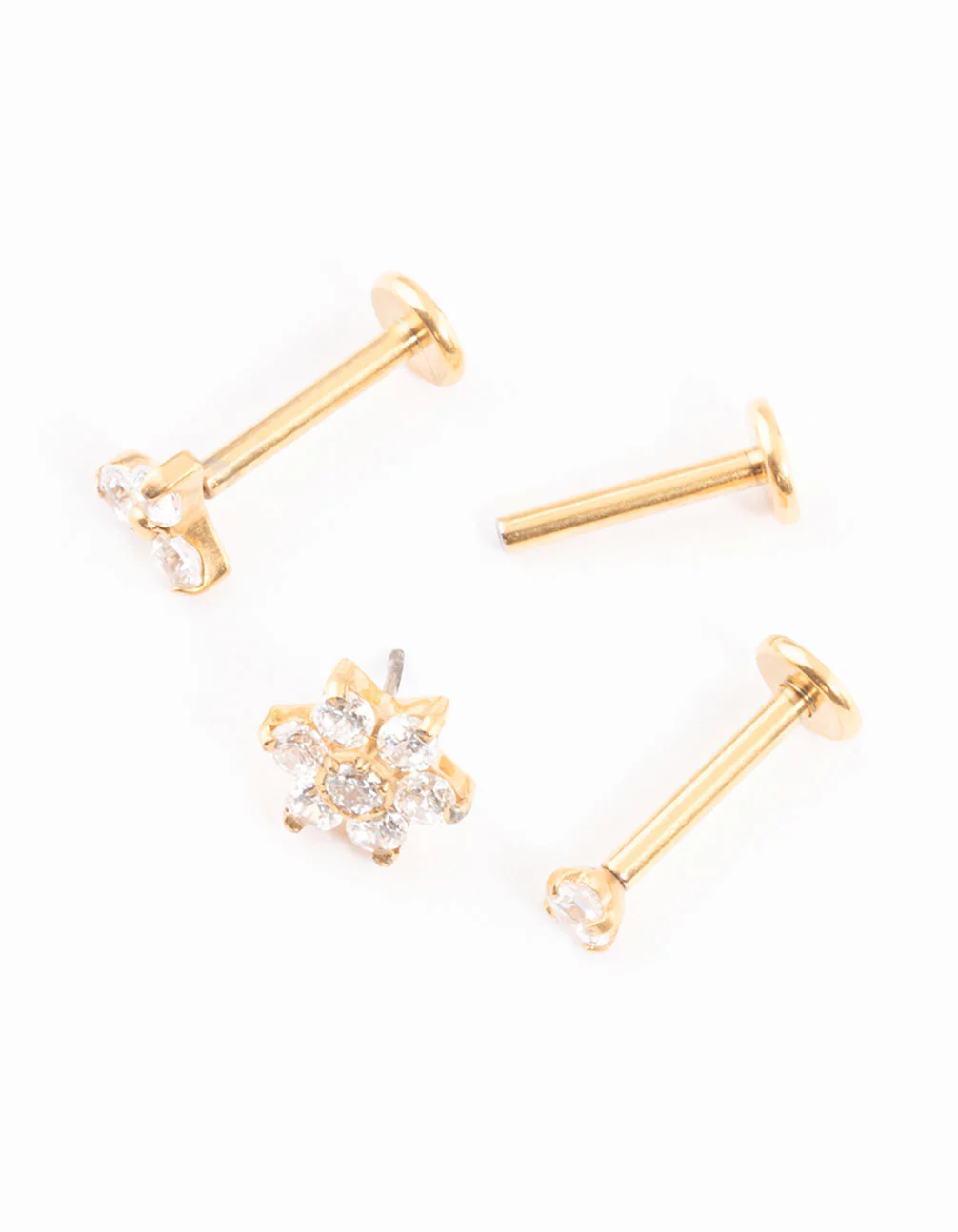 Gold Plated Titanium Cubic Zirconia Flower Threadless Flat Back Studs Pack - Image 2