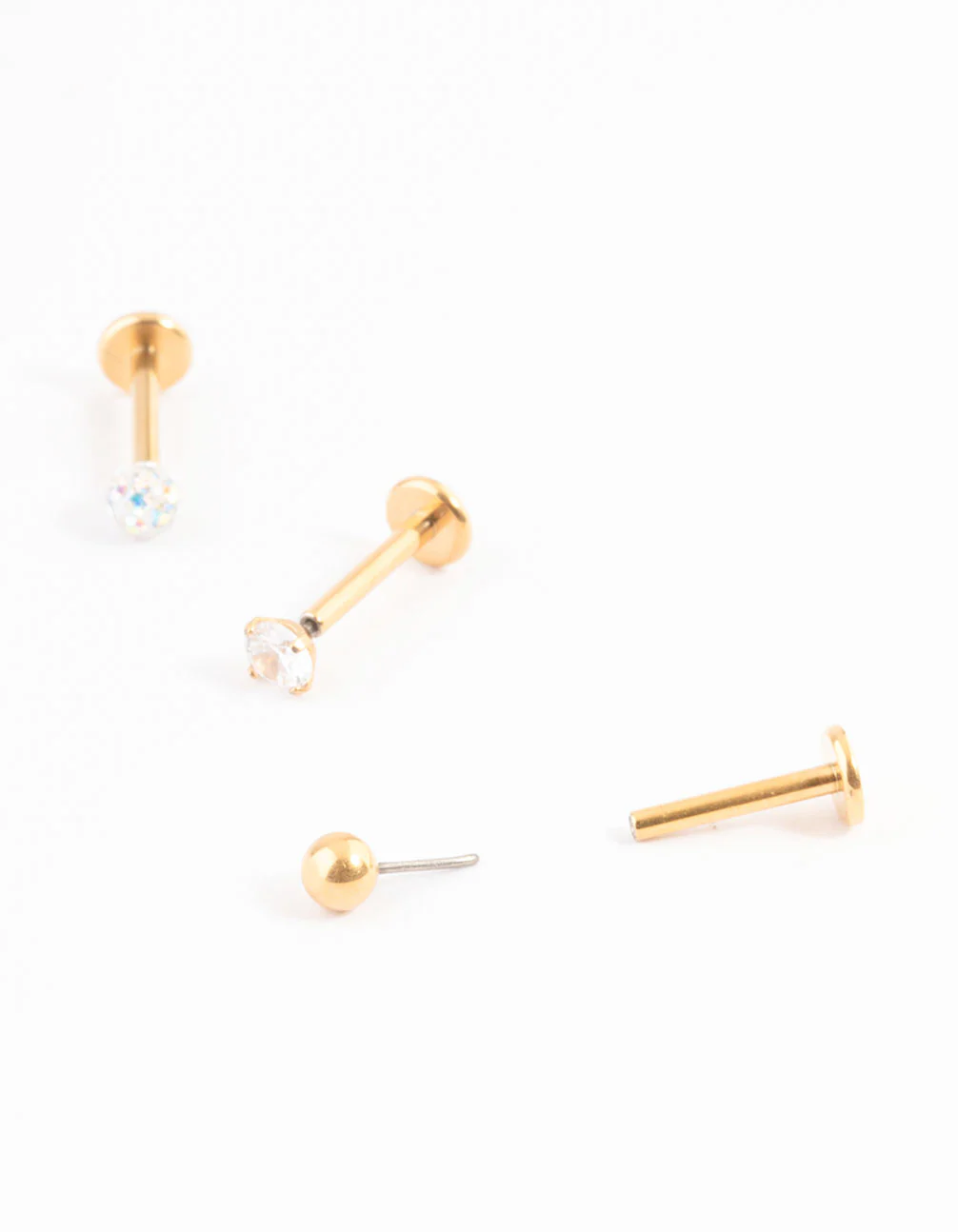 Gold Plated Titanium Cubic Zirconia & Pave Threadless Flat Back  Studs Pack - Image 2