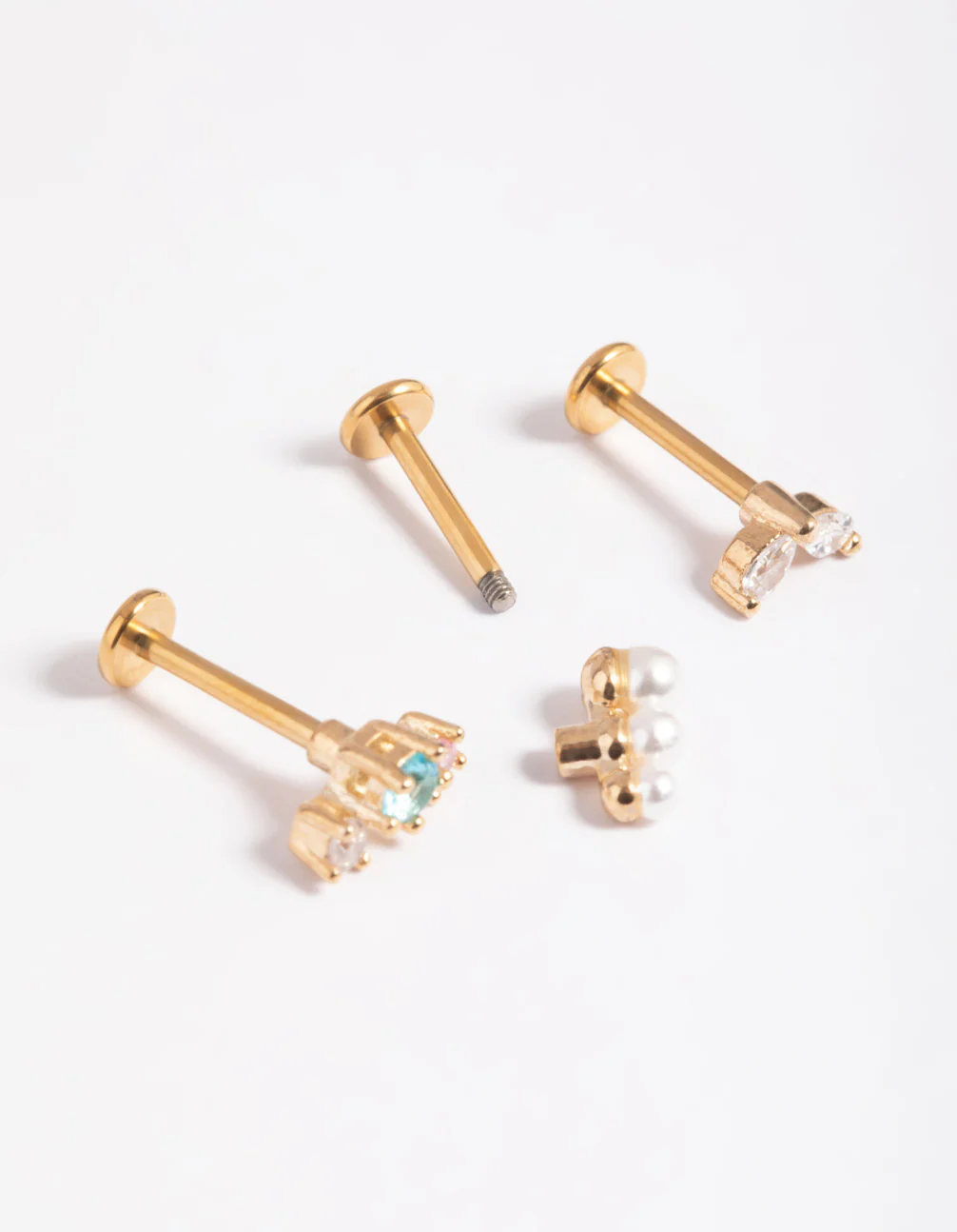 Gold Plated Titanium Cubic Zirconia Pearl Bar Flat Back - Image 2