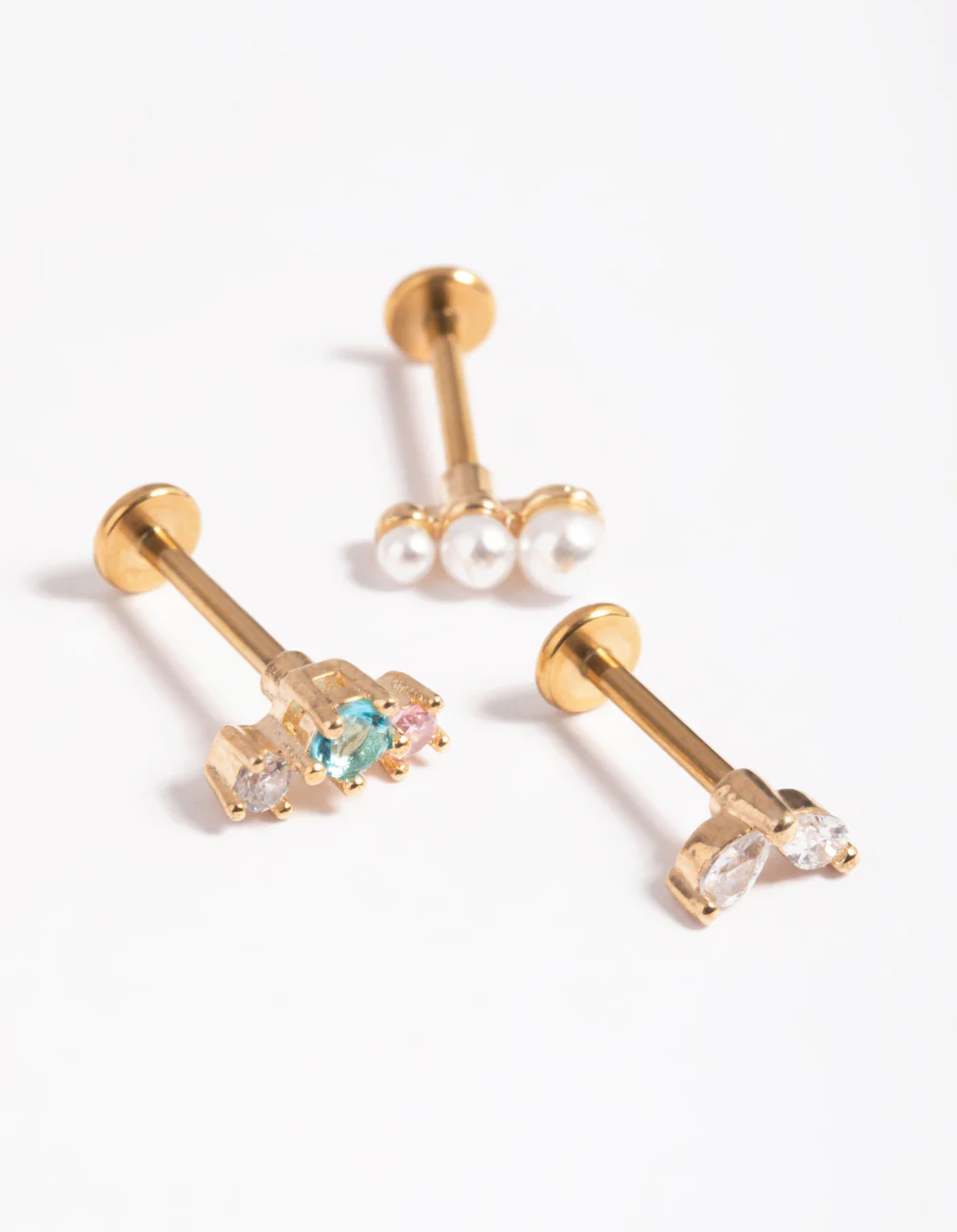 Gold Plated Titanium Cubic Zirconia Pearl Bar Flat Back - Image 3