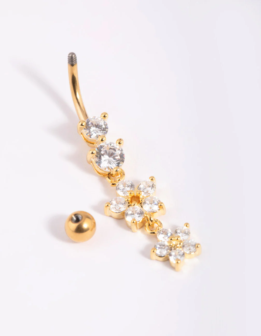 Gold Plated Titanium Flower Belly Bar - Image 3