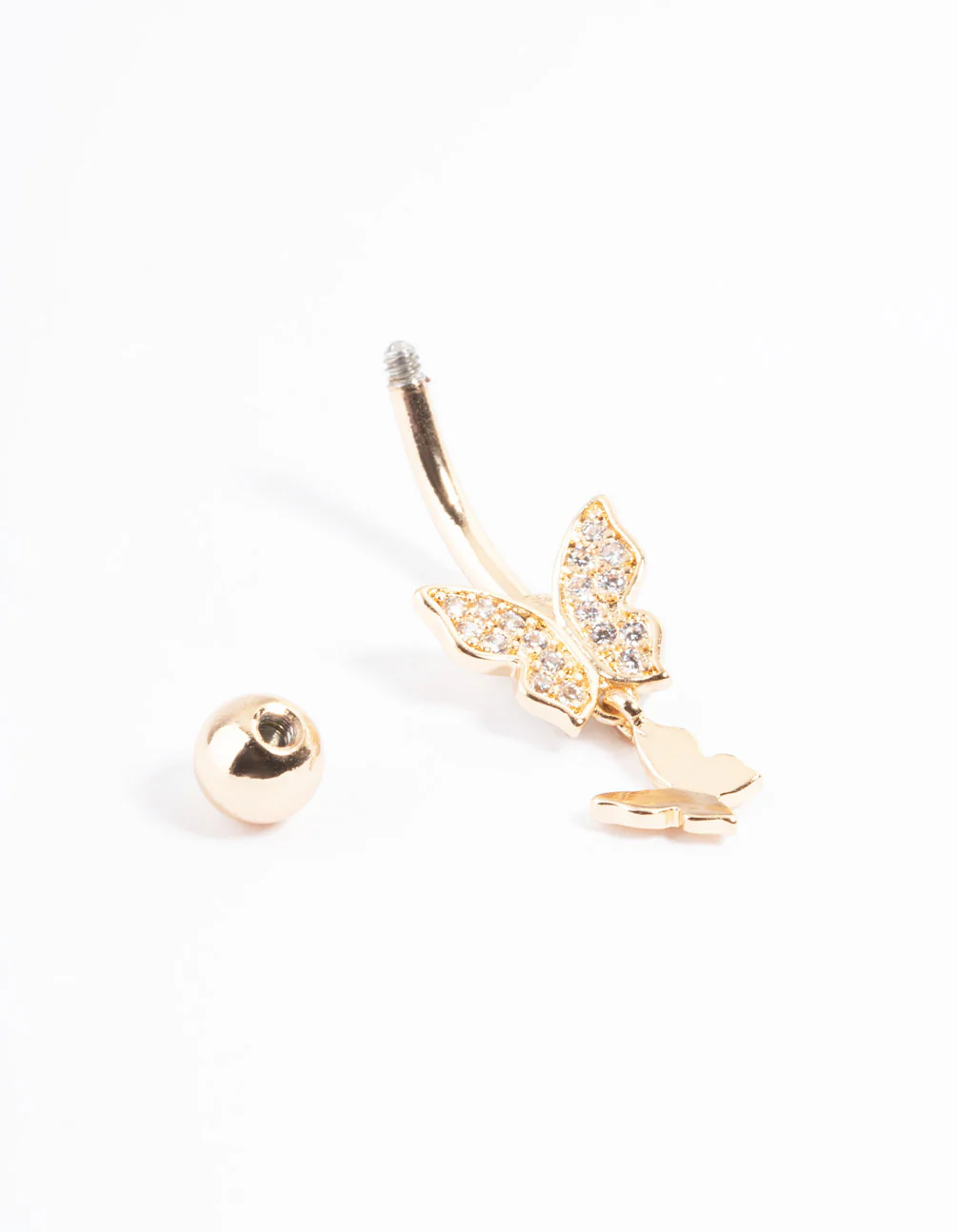 Gold Plated Titanium Double Butterfly Belly Ring - Image 3