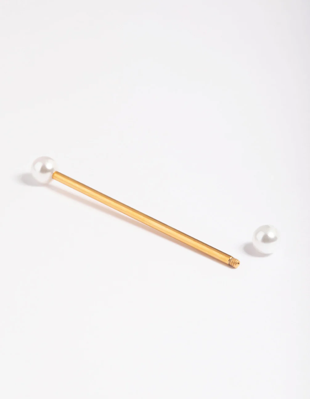 Gold Plated Titanium Faux Pearl Industrial Bar - Image 2