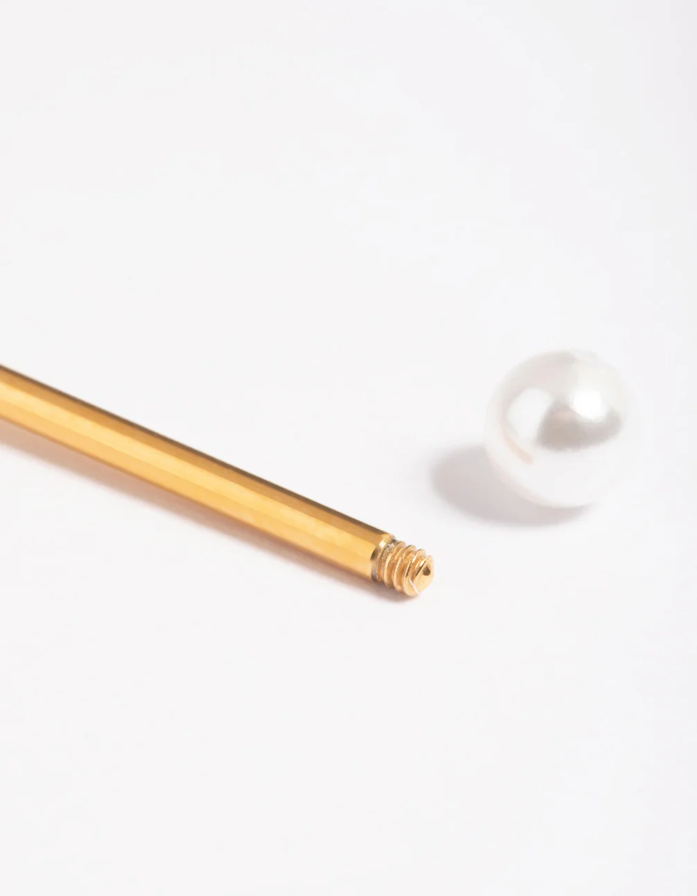 Gold Plated Titanium Faux Pearl Industrial Bar - Image 3