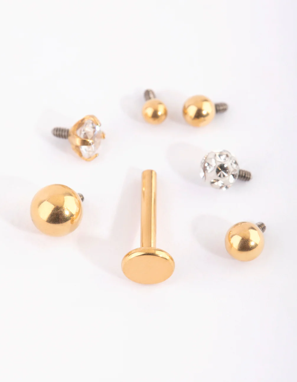 Gold Plated Titanium Flat Back Earrings With Single Flat Bar & Interchangeable Ends 6-Pack - Image 2