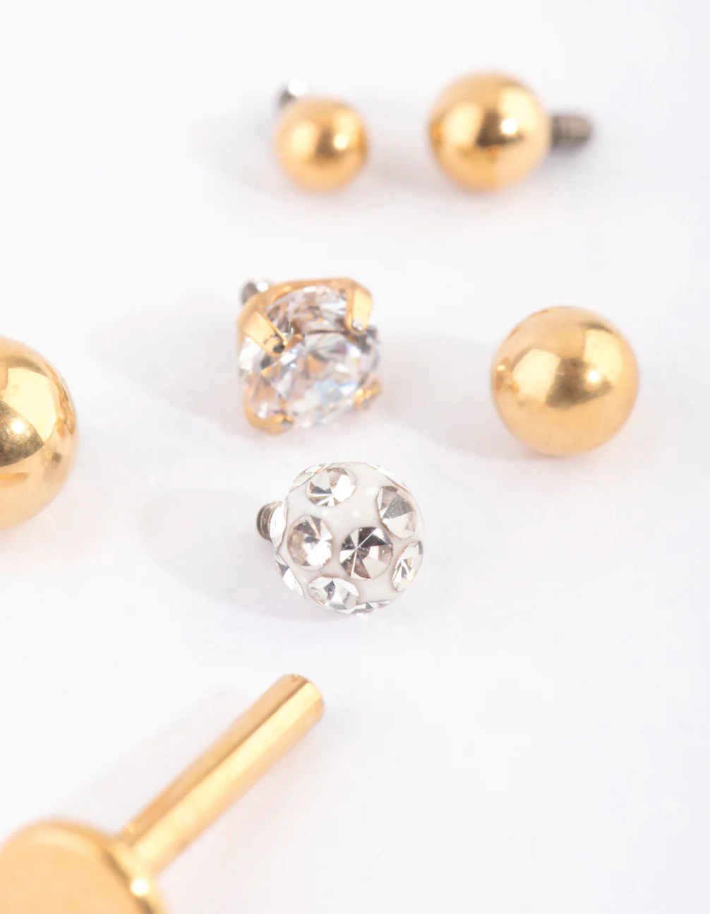 Gold Plated Titanium Flat Back Earrings With Single Flat Bar & Interchangeable Ends 6-Pack - Image 3