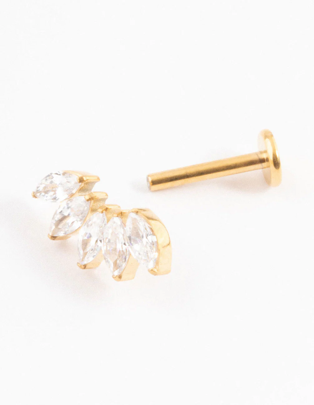 Gold Plated Titanium Cubic Zirconia Marquise Threadless Single Flat Back Stud - Image 4