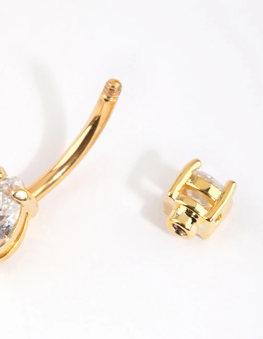 Gold Plated Titanium Pear Diamante Medium Belly Bar - Image 3