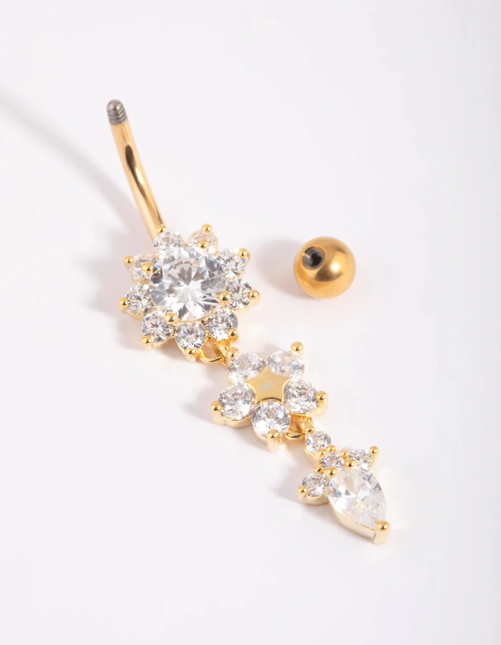 Gold Plated Titanium Floral Belly Bar - Image 3