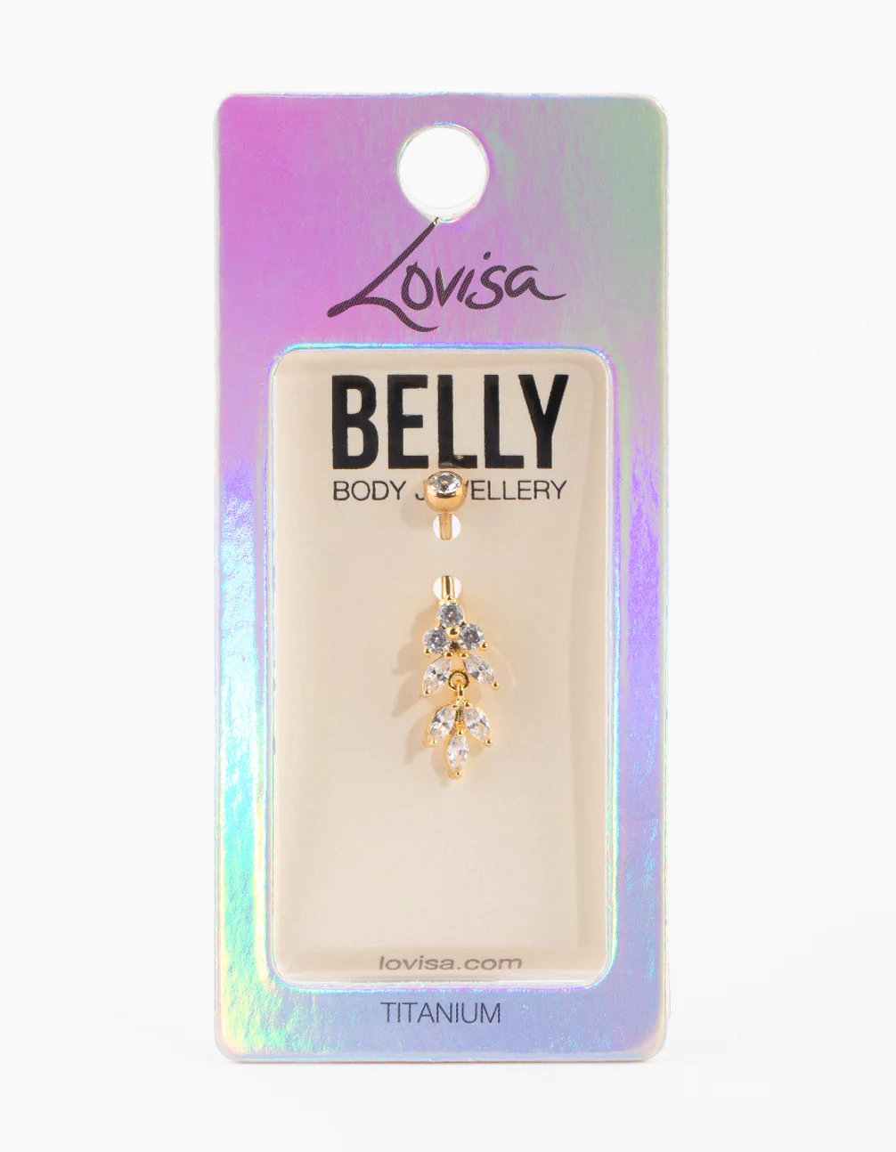 Gold Plated Titanium Marquise Diamante Belly Bar - Image 2