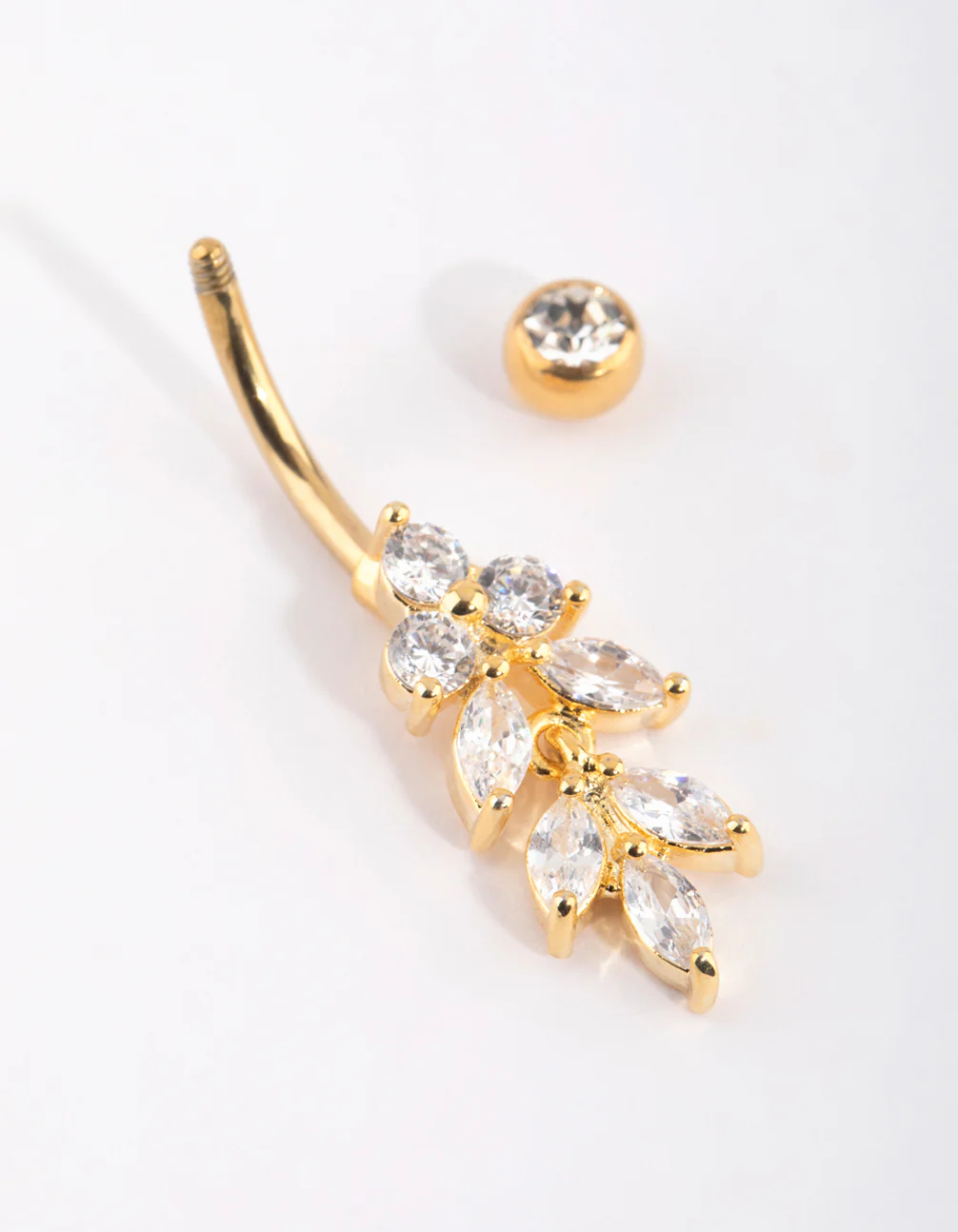 Gold Plated Titanium Marquise Diamante Belly Bar - Image 3
