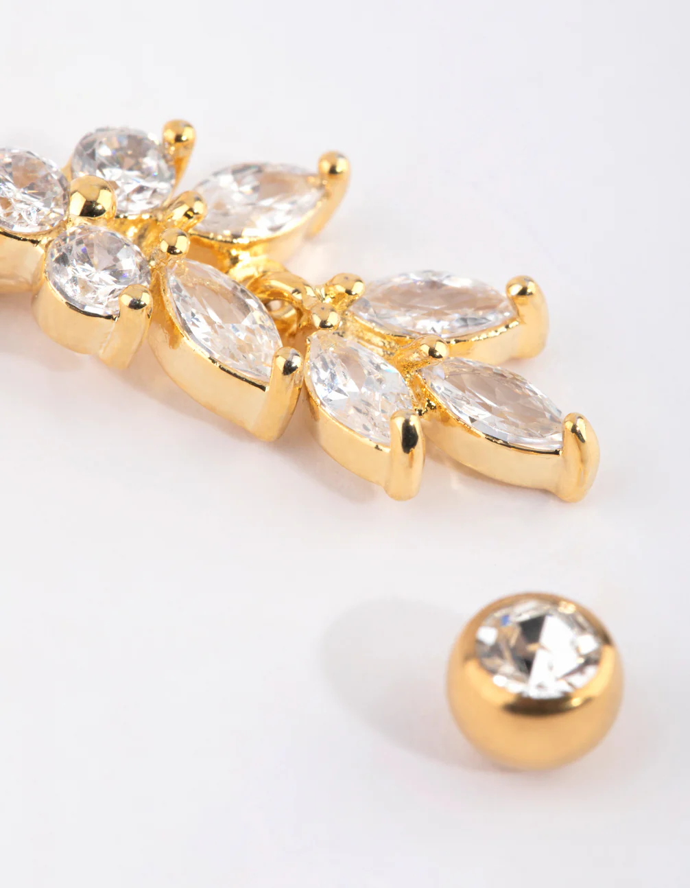 Gold Plated Titanium Marquise Diamante Belly Bar - Image 4