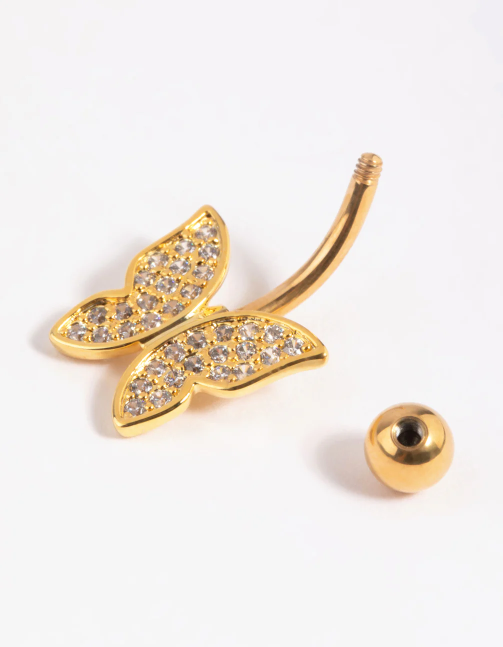 Gold Plated Titanium Butterfly Belly Bar - Image 3