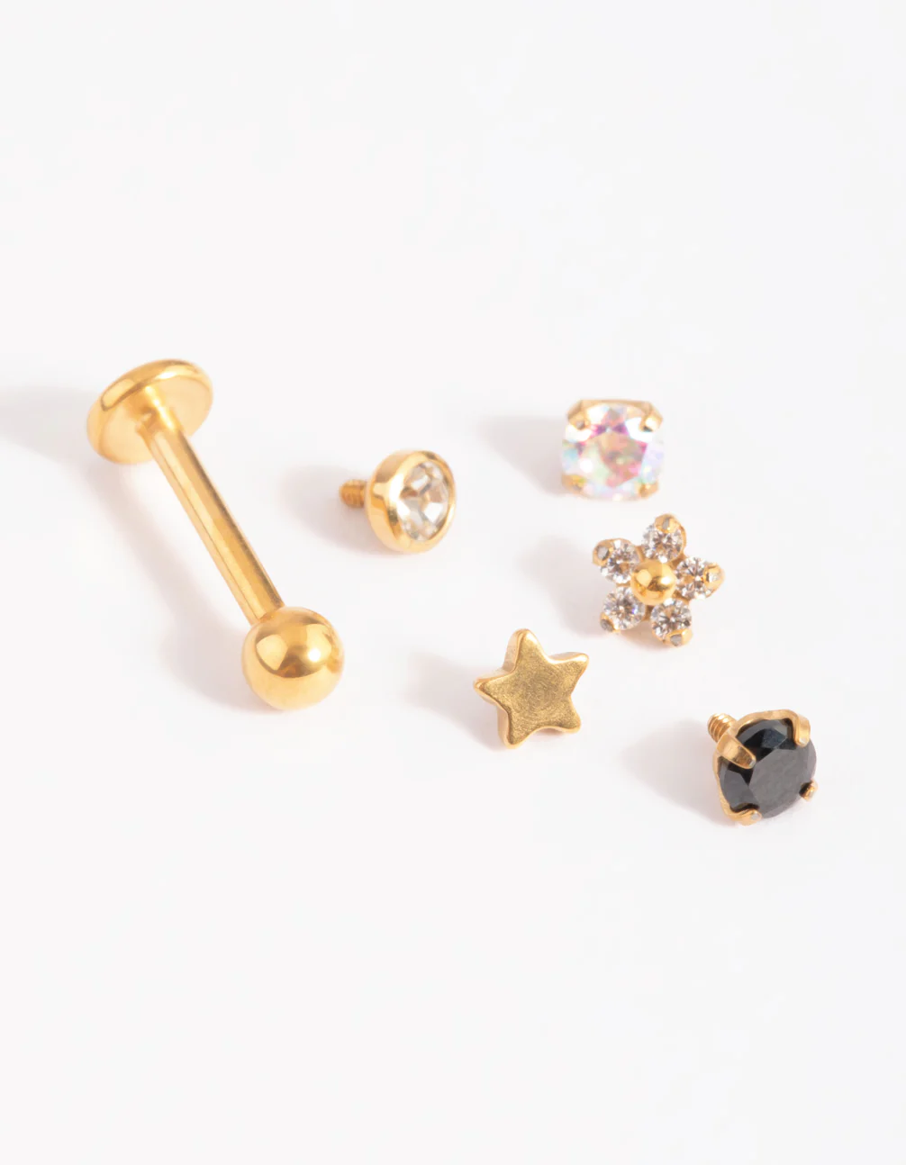 Gold Plated Titanium Flat Back Bar & Interchangeable Ends 6-Pack