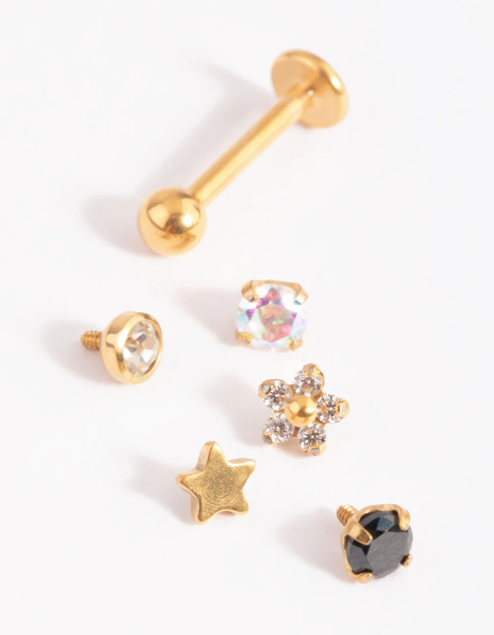 Gold Plated Titanium Flat Back Bar & Interchangeable Ends 6-Pack - Image 2
