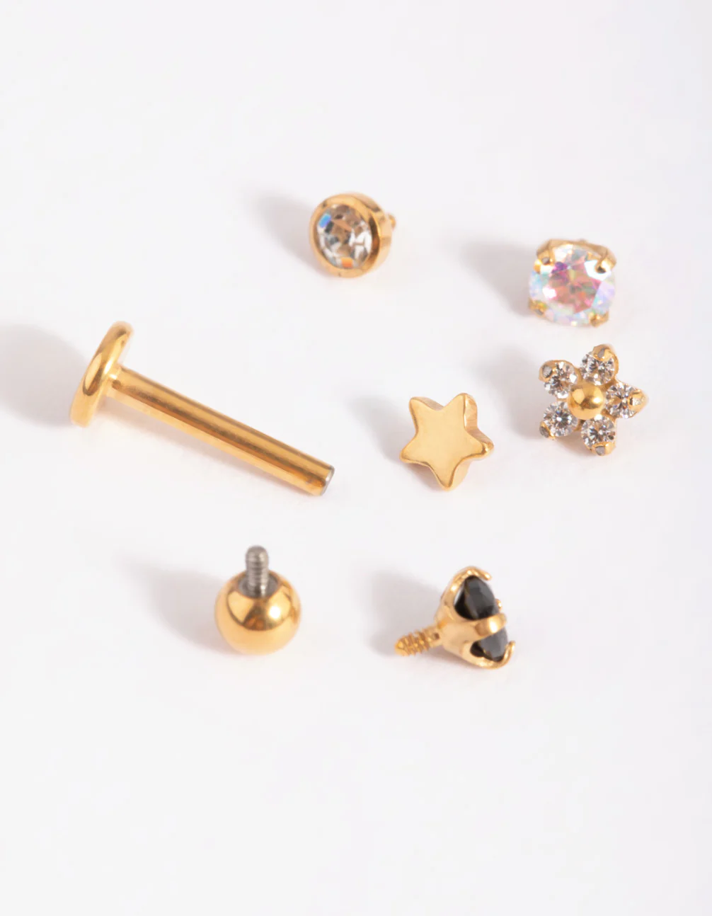 Gold Plated Titanium Flat Back Bar & Interchangeable Ends 6-Pack - Image 3