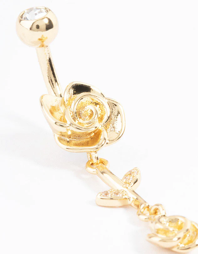 Gold PlatedTitanium Rose Drop Belly Ring - Image 2
