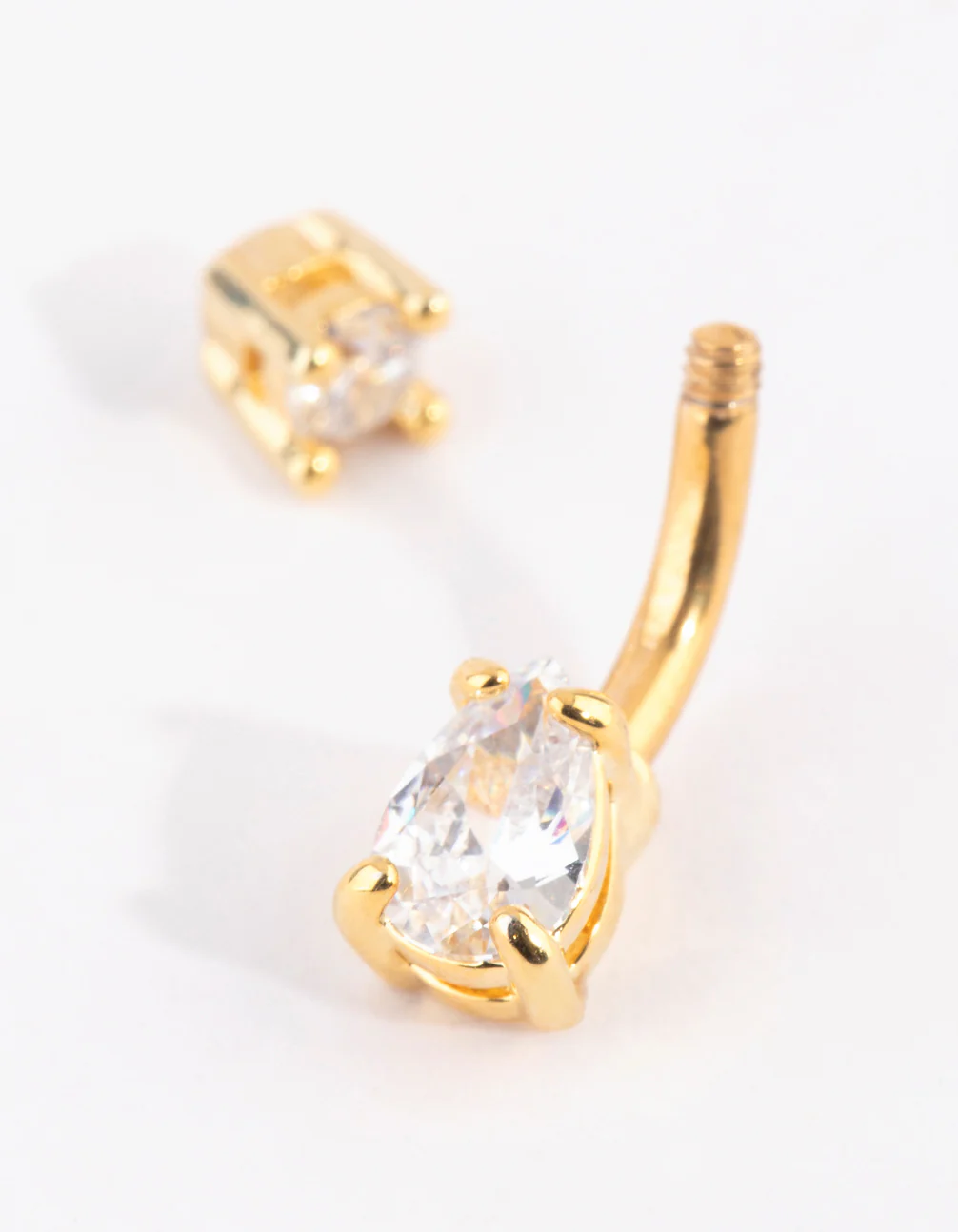 Gold Plated Titanium Pear Diamante Small Belly Bar - Image 3