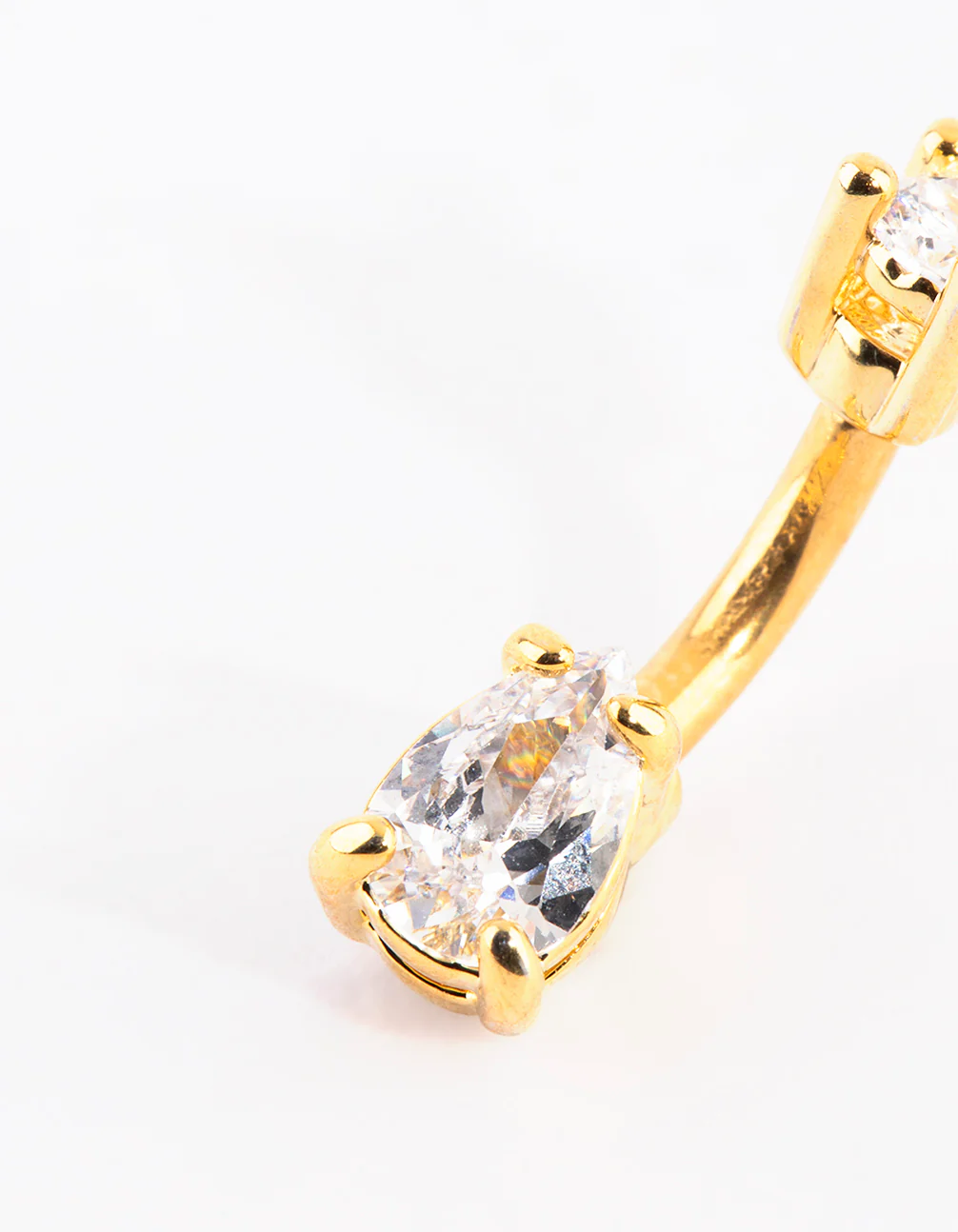 Gold Plated Titanium Pear Diamante Small Belly Bar - Image 4